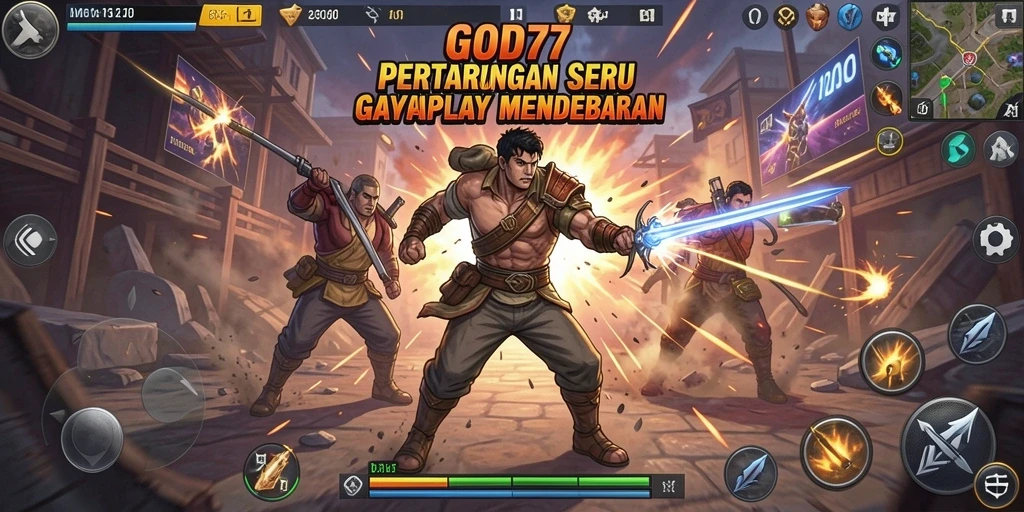 Tampilan gameplay intens dari <strong>GOD77</strong>, aksi menyerang dan bertahan yang mendebarkan.