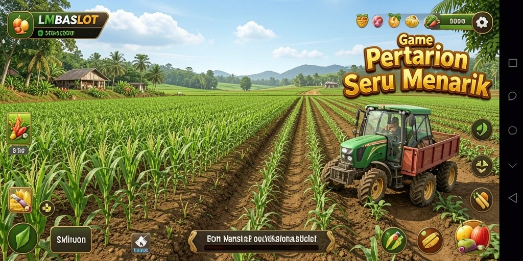 Screenshot gameplay LMBASLOT menampilkan aktivitas pertanian yang menyenangkan.