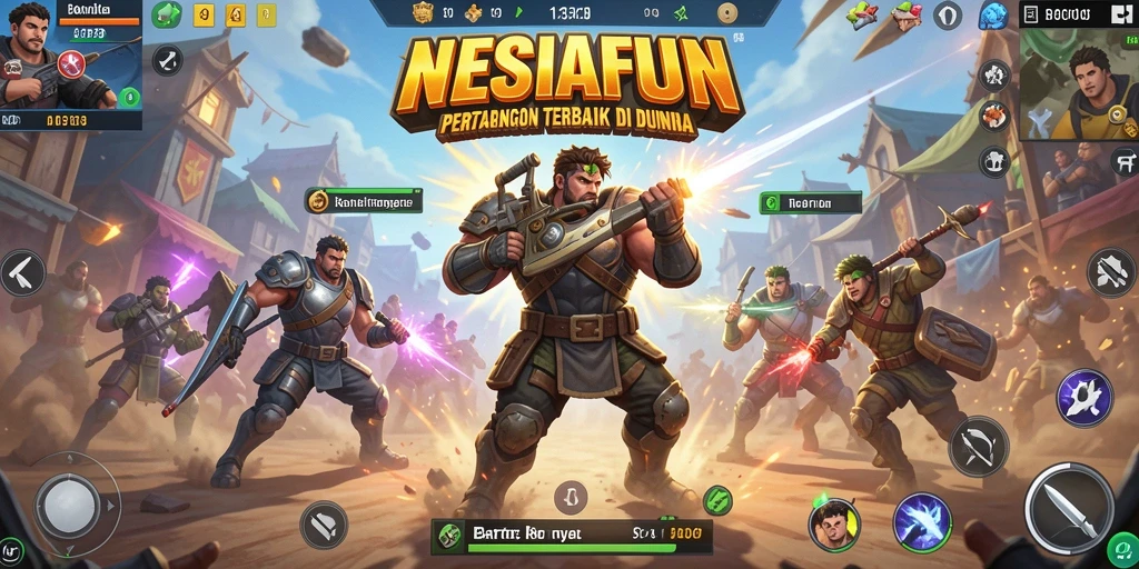 Tangkapan layar utama NESIAFUN menampilkan aksi pertarungan Battle Royale yang mendebarkan.